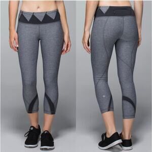 Lululemon Run Inspire II Crop Leggings Women's 8 Heathered Deep Coal *EUC